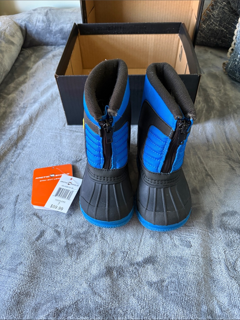 Toddler Waterproof Blue Snow Boots with Front Zip